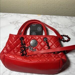 Red Quilted Handbag with Chain Straps